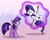 Size: 1000x806 | Tagged: safe, artist:gsphere, derpibooru import, rarity, twilight sparkle, pony, unicorn, archery, bow (weapon), bow and arrow, magic, wat