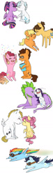 Size: 600x1973 | Tagged: safe, artist:h0mi3, derpibooru import, applejack, bulk biceps, caramel, cheese sandwich, double diamond, fluttershy, pinkie pie, rainbow dash, rarity, soarin', spike, twilight sparkle, twilight sparkle (alicorn), alicorn, dragon, earth pony, pegasus, pony, unicorn, boop, carajack, cheesepie, confetti, diamondlight, female, flutterbulk, flying, goggles, male, mane seven, mane six, noseboop, older, older spike, shipping, simple background, soarindash, sparity, straight, white background, zzz