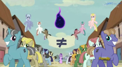 Size: 698x386 | Tagged: safe, edit, screencap, starlight glimmer, tantabus, pony, unicorn, do princesses dream of magic sheep, the cutie map, episode, equal town banner meme, inequality sign, nightmare, smug, smuglight glimmer