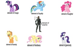 Size: 1280x800 | Tagged: safe, derpibooru import, applejack, fluttershy, pinkie pie, rainbow dash, rarity, twilight sparkle, earth pony, pegasus, pony, unicorn, elements of harmony, konami, mane six, metal gear, solid snake