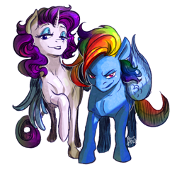 Size: 840x818 | Tagged: safe, artist:arainmorn, derpibooru import, rainbow dash, rarity, pegasus, pony, unicorn, female, hug, lesbian, raridash, shipping, simple background, smiling, smirk, transparent background, winghug