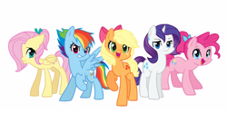 Size: 5000x2500 | Tagged: safe, artist:kianamai, derpibooru import, applejack, fluttershy, pinkie pie, rainbow dash, rarity, earth pony, pegasus, pony, unicorn, alternate hairstyle, cute, dashabetes, diabetes, diapinkes, jackabetes, ponytail, raribetes, shyabetes, teenager