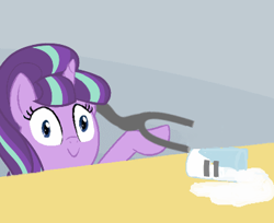 Size: 391x319 | Tagged: safe, starlight glimmer, pony, unicorn, equal, exploitable meme, meme, milk, pure unfiltered evil, s5 starlight, spilled milk, staff, staff of sameness, starlight glimmer is worst pony, this ended in communism