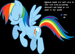 Size: 1053x759 | Tagged: safe, derpibooru import, rainbow dash, pegasus, pony, black background, continue, game over, knocked out, mother series, parody, rpg, simple background, solo, undertale, video game