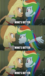 Size: 800x1341 | Tagged: safe, derpibooru import, edit, edited screencap, screencap, applejack, rainbow dash, equestria girls, rainbow rocks, argument, bill wurtz, image macro, meme, screencap comic