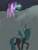 Size: 3120x4160 | Tagged: safe, artist:aglittergoddess, queen chrysalis, starlight glimmer, changeling, changeling queen, pony, unicorn, cliff, duo, duo female, female, glowing horn, looking at each other, magic, mare, open mouth, smiling