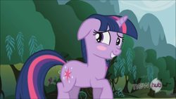 Size: 1280x720 | Tagged: safe, derpibooru import, screencap, twilight sparkle, magic duel, blushing