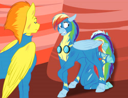 Size: 3900x3000 | Tagged: safe, artist:foxenawolf, derpibooru import, fleetfoot, rainbow dash, spitfire, pegasus, pony, fanfic:piercing the heavens, clothes, fanfic art, hiding, uniform, wonderbolts, wonderbolts uniform