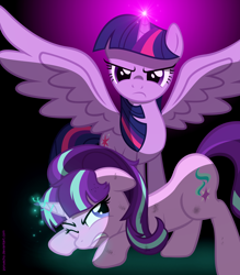 Size: 3500x4000 | Tagged: safe, artist:ponyecho, starlight glimmer, twilight sparkle, twilight sparkle (alicorn), alicorn, pony, bad end, face down ass up, female, harsher in hindsight, magic, mare, show accurate