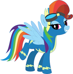 Size: 3099x3156 | Tagged: safe, artist:bigmk, derpibooru import, rainbow dash, pegasus, pony, clothes, female, goggles, high res, mare, rainbow dash always dresses in style, rainbow fash, raised leg, simple background, solo, transparent background, uniform, vector, wonderbolts uniform