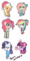 Size: 1224x2430 | Tagged: safe, artist:cherrydj, derpibooru import, applejack, fluttershy, pinkie pie, rainbow dash, rarity, twilight sparkle, earth pony, pegasus, pony, unicorn, candy cane, clothes, hat, mane six, santa hat, scarf