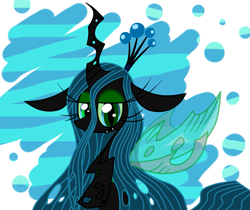 Size: 1311x1100 | Tagged: safe, artist:lovehtf421, queen chrysalis, changeling, changeling queen, fangs, shy, solo