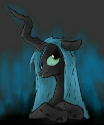 Size: 1024x1222 | Tagged: dead source, safe, artist:red, queen chrysalis, changeling, changeling queen, female, grin, solo