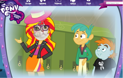 Size: 884x560 | Tagged: safe, snails, snips, sunset shimmer, cat, equestria girls, become an equestria girl, glasses, hat