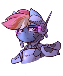 Size: 1280x1536 | Tagged: safe, artist:whitepone, derpibooru import, rainbow dash, pegasus, pony, armor, blushing, bust, crossover, futuristic, helmet, portrait, sam gideon, solo, vanquish