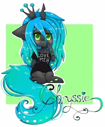 Size: 2063x2497 | Tagged: safe, artist:teranen, queen chrysalis, anthro, changeling, changeling queen, :o, blushing, chibi, chwisalis, clothes, colored pupils, cute, cutealis, female, floppy ears, heart eyes, solo, t-shirt, wingding eyes, younger