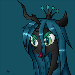 Size: 2000x2000 | Tagged: safe, artist:soveno, queen chrysalis, changeling, changeling queen, female, horn, simple background, solo