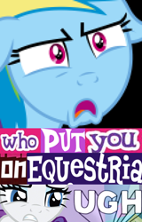 Size: 600x940 | Tagged: safe, derpibooru import, rainbow dash, rarity, pegasus, pony, unicorn, caption, expand dong, exploitable meme, i heart dancing, image macro, meme, reaction image, spongebob squarepants, who put you on the planet