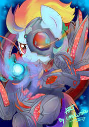 Size: 1024x1453 | Tagged: safe, artist:kumikoponylk, derpibooru import, rainbow dash, cyborg, pegasus, pony, cyborg (teen titans), solo