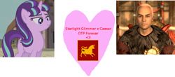 Size: 1040x459 | Tagged: source needed, safe, edit, edited screencap, screencap, caesar, starlight glimmer, pony, unicorn, caesar's legion, crossover shipping, fallout: new vegas, female, male, shipping, shipping domino, straight