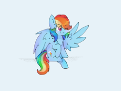 Size: 2048x1536 | Tagged: safe, artist:pinkflutter, derpibooru import, rainbow dash, pegasus, pony, blue background, cute, one eye closed, simple background, sitting, solo, wink