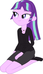 Size: 1184x2056 | Tagged: safe, artist:sketchmcreations, starlight glimmer, equestria girls, alternate hairstyle, blouse, clothes, equestria girls-ified, high heels, kneeling, necklace, simple background, skirt, solo, transparent background