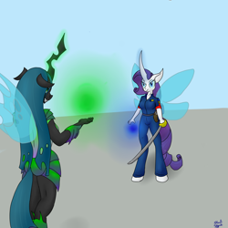 Size: 3000x3000 | Tagged: safe, artist:short circuit, queen chrysalis, rarity, anthro, changeling, changeling queen, changeling rarity