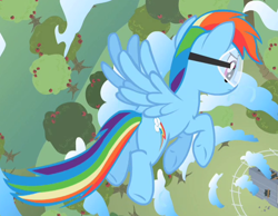 Size: 646x502 | Tagged: safe, derpibooru import, screencap, rainbow dash, pegasus, pony, lesson zero, cropped, female, flying, goggles, mare, plot, solo