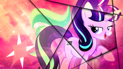 Size: 1600x900 | Tagged: safe, artist:antylavx, artist:dashiesparkle, starlight glimmer, pony, unicorn, bedroom eyes, cutie mark, raised hoof, vector, wallpaper