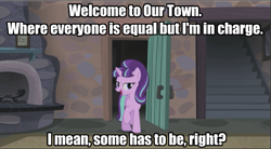 Size: 551x305 | Tagged: safe, screencap, starlight glimmer, pony, unicorn, the cutie map, image macro, lisa simpson, meme, our town, stalin glimmer, the simpsons