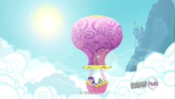 Size: 1920x1080 | Tagged: safe, derpibooru import, screencap, spike, twilight sparkle, dragon, magic duel, hot air balloon, ireland, opening, twinkling balloon, youcap dump, youtube caption