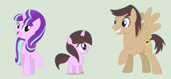 Size: 1026x478 | Tagged: safe, artist:deppressedunicorn, starlight glimmer, oc, oc:sun beam shimmer, pony, unicorn, cool beans, crack shipping, family, female, glimmerbeans, male, offspring, parent:cool beans, parent:starlight glimmer, parents:glimmerbeans, shipping, simple background, straight