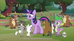 Size: 1920x1080 | Tagged: safe, derpibooru import, screencap, spike, twilight sparkle, dragon, magic duel, youcap dump, youtube caption