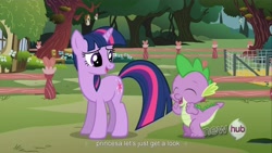 Size: 1920x1080 | Tagged: safe, derpibooru import, screencap, spike, twilight sparkle, dragon, magic duel, youcap dump, youtube caption