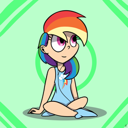 Size: 8267x8267 | Tagged: safe, artist:rainelathepegasus00, derpibooru import, rainbow dash, human, absurd resolution, clothes, earbuds, humanized, sitting, solo, tanktop