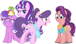 Size: 1100x633 | Tagged: safe, artist:themasterofdespair, diamond tiara, screwball, spoiled rich, starlight glimmer, suri polomare, pony, unicorn, crusaders of the lost mark, simple background, white background