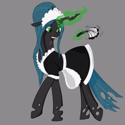 Size: 3000x3000 | Tagged: safe, artist:catbrushes, queen chrysalis, changeling, changeling queen, clothes, duster, maid, solo