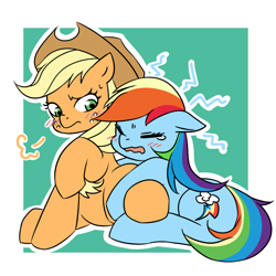 Size: 1000x1000 | Tagged: safe, artist:raika0306, derpibooru import, applejack, rainbow dash, earth pony, pegasus, pony, appledash, female, lesbian, mare, shipping