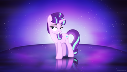 Size: 3840x2160 | Tagged: safe, artist:romus91, artist:starlessnight22, starlight glimmer, pony, unicorn, bedroom eyes, reflection, simple, vector, wallpaper