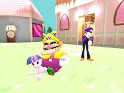 Size: 1280x960 | Tagged: safe, artist:oudieth, derpibooru import, twilight sparkle, unicorn twilight, human, pony, unicorn, 3d, crossover, facepalm, fail, gmod, heavy, humans riding ponies, pony ride, riding, super mario bros., waluigi, wario