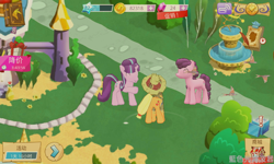 Size: 800x480 | Tagged: safe, applejack, starlight glimmer, sugar belle, earth pony, pony, female, gameloft, mare