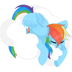 Size: 2048x2048 | Tagged: safe, artist:cinnamontee, derpibooru import, rainbow dash, pegasus, pony, cloud, cutie mark, eyes closed, female, floppy ears, high res, hooves, lying on a cloud, mare, on a cloud, prone, simple background, sleeping, solo, transparent background, wings