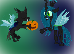 Size: 3510x2550 | Tagged: safe, artist:ocredan, queen chrysalis, changeling, changeling queen, halloween, holiday, jack-o-lantern, pumpkin