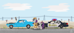 Size: 3999x1822 | Tagged: safe, artist:landmark520, derpibooru import, rainbow dash, oc, earth pony, pegasus, pony, car, chevrolet camaro, crown victoria, female, ford, mare, police, police car, traffic stop, vector, vehicle