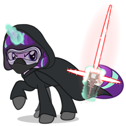 Size: 1920x1920 | Tagged: safe, artist:mrflabbergasted, starlight glimmer, pony, unicorn, cloak, clothes, crossguard lightsaber, crossover, knights of ren, kylo ren, lightsaber, mask, sithlight glimmer, solo, star wars, star wars: the force awakens, star wars: the last jedi, weapon