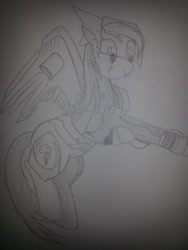 Size: 2448x3264 | Tagged: safe, artist:taurson, derpibooru import, rainbow dash, pegasus, pony, female, mare, monochrome, overwatch, pharah, solo, traditional art