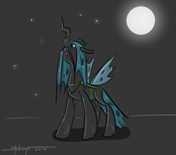 Size: 900x797 | Tagged: safe, artist:shikogo, queen chrysalis, changeling, changeling queen, cute, cutealis, cuteling, moon, solo, stars