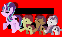 Size: 594x356 | Tagged: safe, artist:ressurectednightmare, apple bloom, scootaloo, starlight glimmer, sweetie belle, pony, unicorn, crusaders of the lost mark, the cutie map, bad end, cutie mark crusaders, equal cutie mark, equalized, eyes closed, smiling, this will end in communism