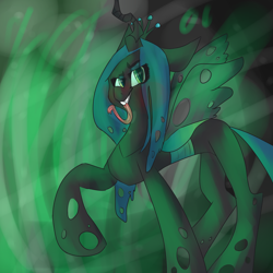 Size: 1024x1024 | Tagged: safe, artist:birthday-boy-blammy, queen chrysalis, changeling, changeling queen, long tongue, solo, tongue out