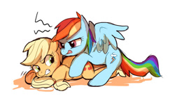 Size: 600x332 | Tagged: safe, artist:aki-tam, derpibooru import, applejack, rainbow dash, earth pony, pegasus, pony, appledash, cute, female, lesbian, pixiv, shipping